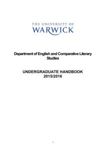 Department of English and Comparative Literary Studies UNDERGRADUATE HANDBOOK