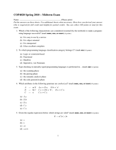 COP4020 Spring 2010 – Midterm Exam