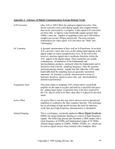 A/D Converter (also A/D or ADC) Short for analog-to-digital converter. This