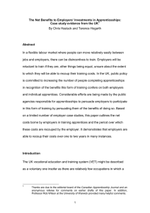 The Net Benefits to Employers’ Investments in Apprenticeships:  Abstract