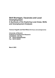 Skill Shortages, Vacancies and Local Unemployment and Unemployment Analyses