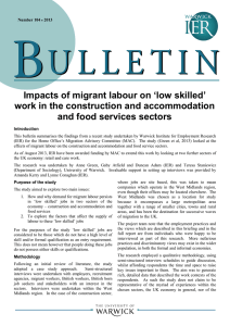 ‘low skilled’ Impacts of migrant labour on and food services sectors