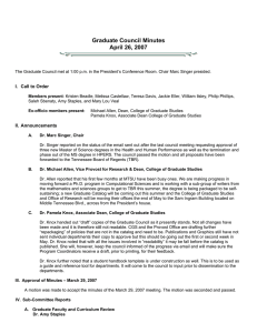 Graduate Council Minutes April 26, 2007 I.  Call to Order