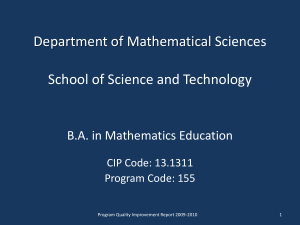Department of Mathematical Sciences School of Science and Technology CIP Code: 13.1311