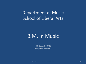 B.M. in Music Department of Music School of Liberal Arts CIP Code: 500901