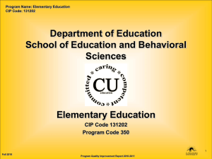 Department of Education School of Education and Behavioral Sciences Elementary Education