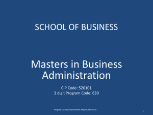 Masters in Business Administration SCHOOL OF BUSINESS CIP Code: 520101