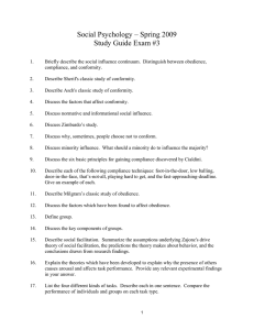 Social Psychology – Spring 2009 Study Guide Exam #3