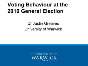 Voting Behaviour at the 2010 General Election Dr Justin Greaves University of Warwick