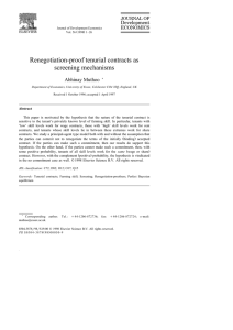 Renegotiation-proof tenurial contracts as screening mechanisms Abhinay Muthoo