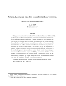 Voting, Lobbying, and the Decentralization Theorem University of Warwick and CEPR