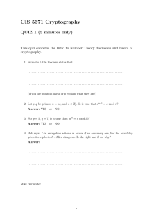 CIS 5371 Cryptography QUIZ 1 (5 minutes only) cryptography.