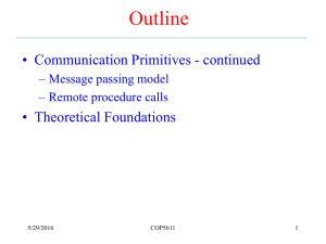 Outline • Communication Primitives - continued • Theoretical Foundations – Message passing model