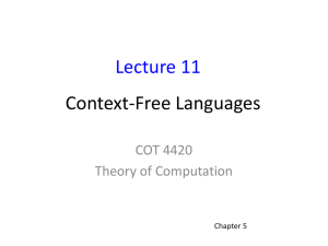 Context-Free Languages Lecture 11 COT 4420 Theory of Computation