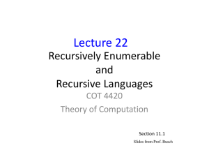 Lecture 22 Recursively Enumerable and Recursive Languages