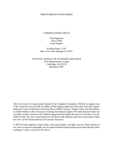 NBER WORKING PAPER SERIES UNDERSTANDING TRUST Paola Sapienza Anna Toldra