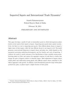 Imported Inputs and International Trade Dynamics Abstract Ananth Ramanarayanan
