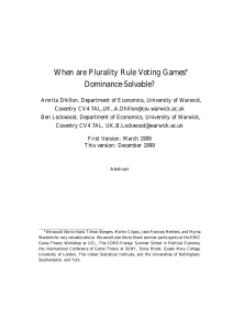 When are Plurality Rule Voting Games Dominance-Solvable?
