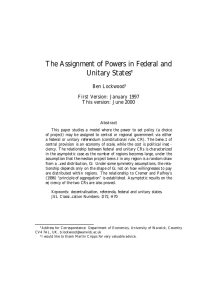 The Assignment of Powers in Federal and Unitary States ¤ Ben Lockwood