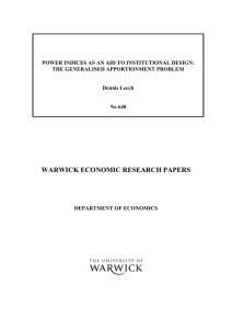 POWER INDICES AS AN AID TO INSTITUTIONAL DESIGN: Dennis Leech No 648