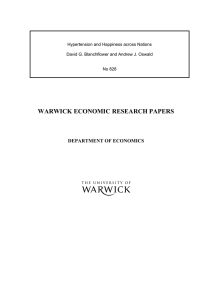 WARWICK ECONOMIC RESEARCH PAPERS  DEPARTMENT OF ECONOMICS Hypertension and Happiness across Nations