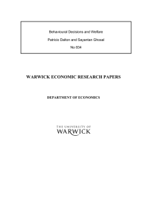 WARWICK ECONOMIC RESEARCH PAPERS  Behavioural Decisions and Welfare