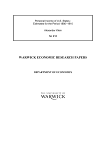 WARWICK ECONOMIC RESEARCH PAPERS  Personal Income of U.S. States : –1910