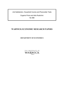 WARWICK ECONOMIC RESEARCH PAPERS  Life Satisfaction, Household Income and Personality Traits