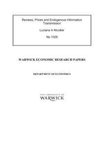 WARWICK ECONOMIC RESEARCH PAPERS Reviews, Prices and Endogenous Information Transmission