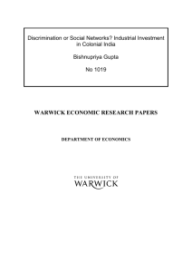 WARWICK ECONOMIC RESEARCH PAPERS  Discrimination or Social Networks? Industrial Investment