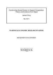 WARWICK ECONOMIC RESEARCH PAPERS Constructing Social Division to Support Cooperation: