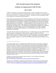 USDA Scientific Integrity Policy Handbook  (Guidance for Implementation of DR 1074-001)