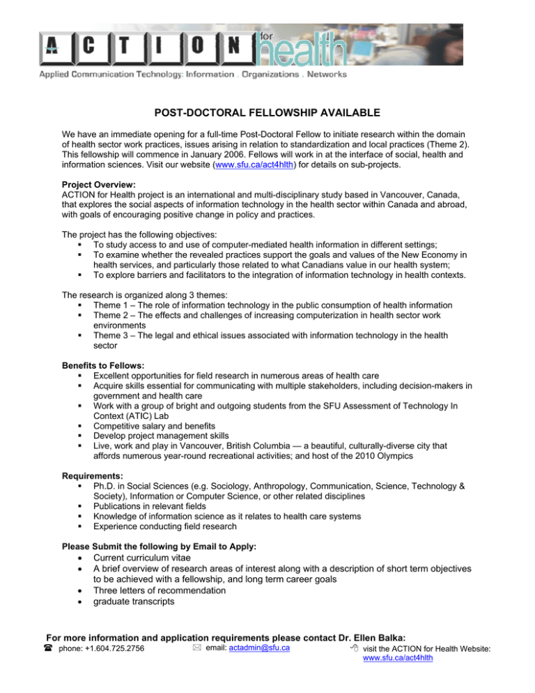 POST DOCTORAL FELLOWSHIP AVAILABLE