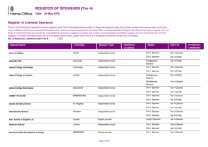 REGISTER OF SPONSORS (Tier 4) Register of Licensed Sponsors