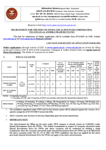 RECRUITMENT FOR THE POST OF STENO, UDC &amp; MTS IN... TELANGANA &amp; ANDHRA PRADESH STATES