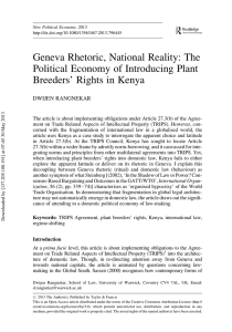 Geneva Rhetoric, National Reality: The Political Economy of Introducing Plant