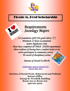 Sociology Majors Flossie M. Byrd Scholarship  Requirements