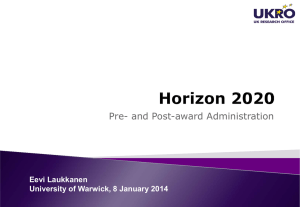 Pre- and Post-award Administration Eevi Laukkanen University of Warwick, 8 January 2014
