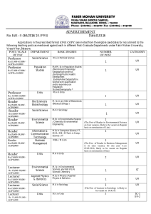 FAKIR MOHAN UNIVERSITY ADVERTISEMENT No. Estt –II-164/2016/ 24 / FMU