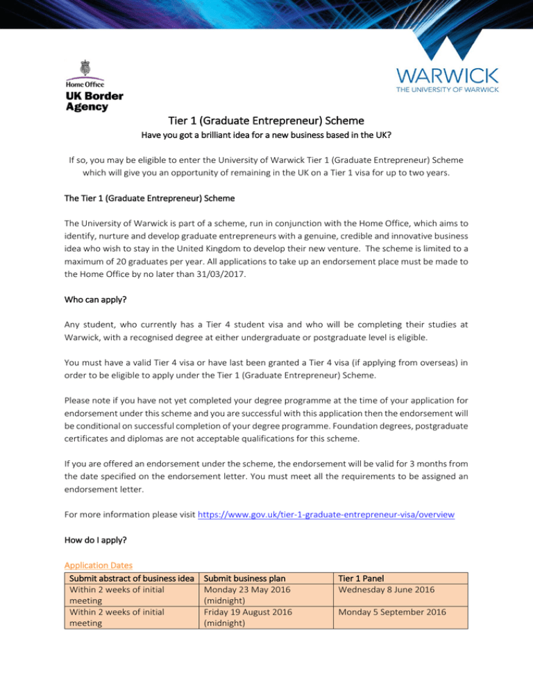 Tier 1 Graduate Entrepreneur Scheme