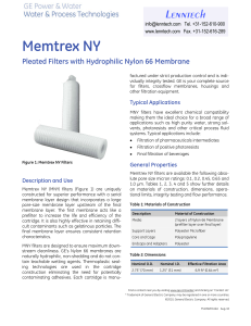 Memtrex NY Lenntech Pleated Filters with Hydrophilic Nylon 66 Membrane