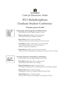 2013 Multidisciplinary Graduate Student Conference Center for Renaissance Studies