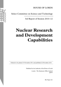 Nuclear Research and Development Capabilities HOUSE OF LORDS