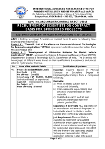 RECRUITMENT OF SCIENTISTS ON CONTRACT BASIS FOR SPONSORED PROJECTS