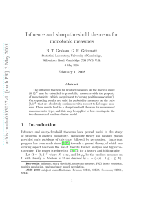 Influence and sharp-threshold theorems for monotonic measures February 1, 2008