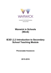 Warwick in Schools (WinS) IE3E1,2,3 Introduction to Secondary