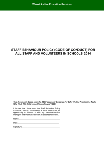 STAFF BEHAVIOUR POLICY (CODE OF CONDUCT) FOR 2014