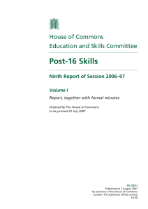 Post-16 Skills House of Commons Education and Skills Committee