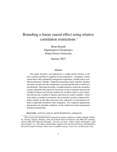 Bounding a linear causal effect using relative correlation restrictions ∗ Brian Krauth