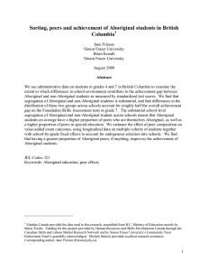 Sorting, peers and achievement of Aboriginal students in British Columbia